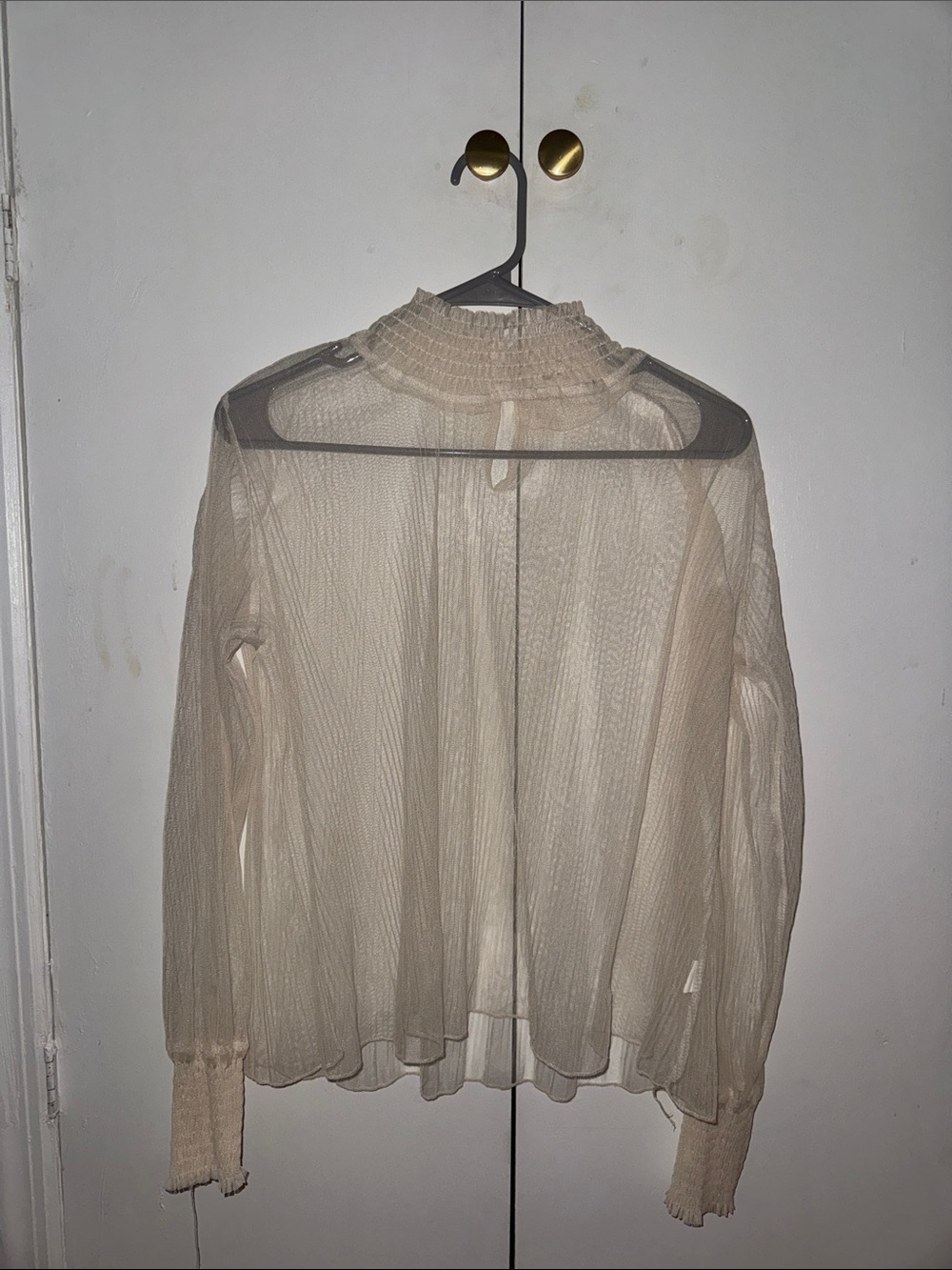 Sheer Cream Mock Neck Long-Sleeve Top